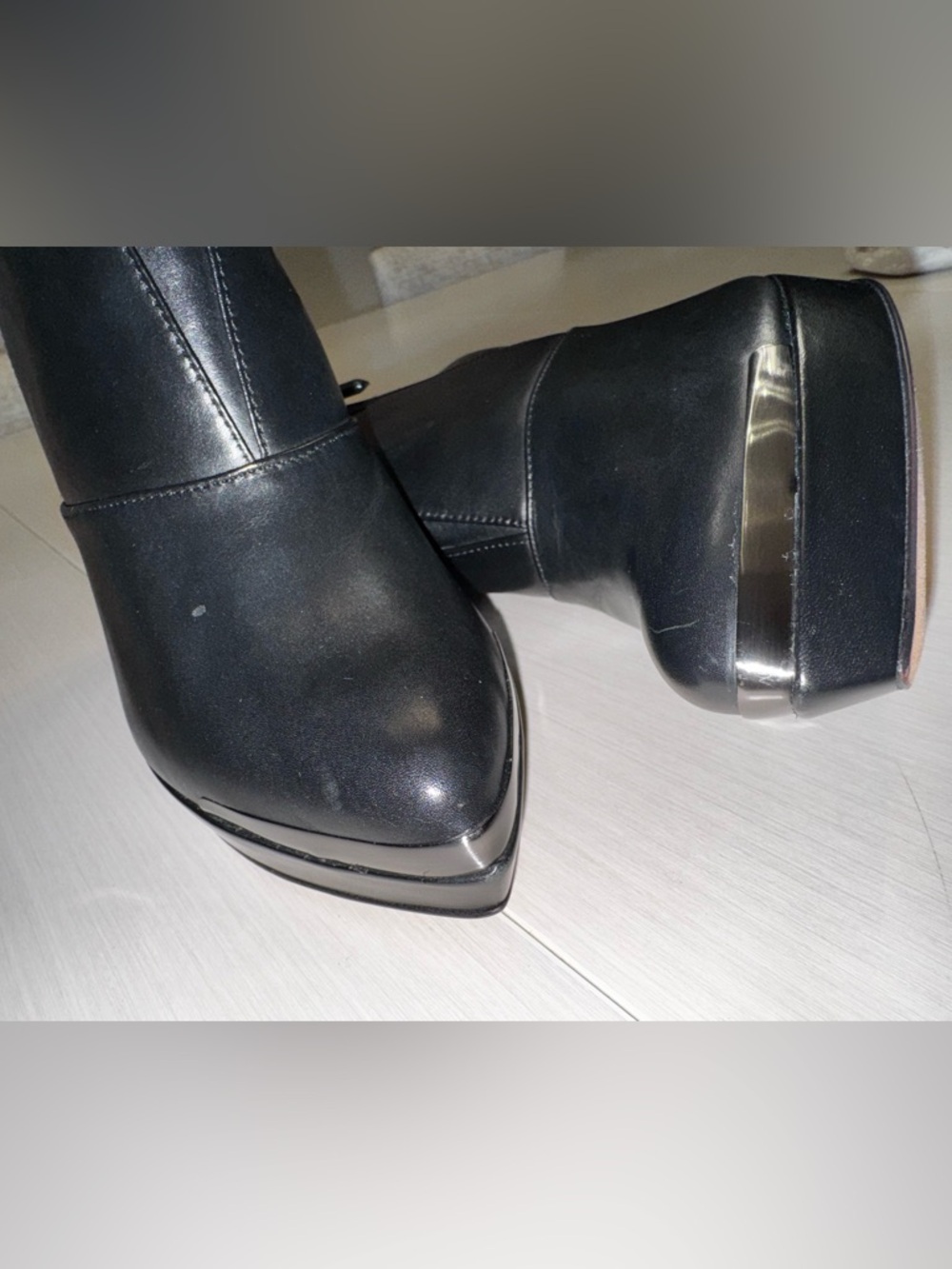 Hervé Léger Platform Ankle Boots Black Leather Metal Toe Heel 8.5 NWOT - Picture 10 of 10